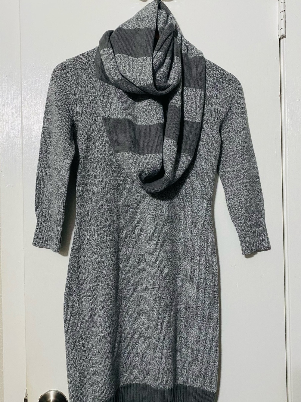 Bobbie Brooks Gray and White Knit Dress with infinity Scarf